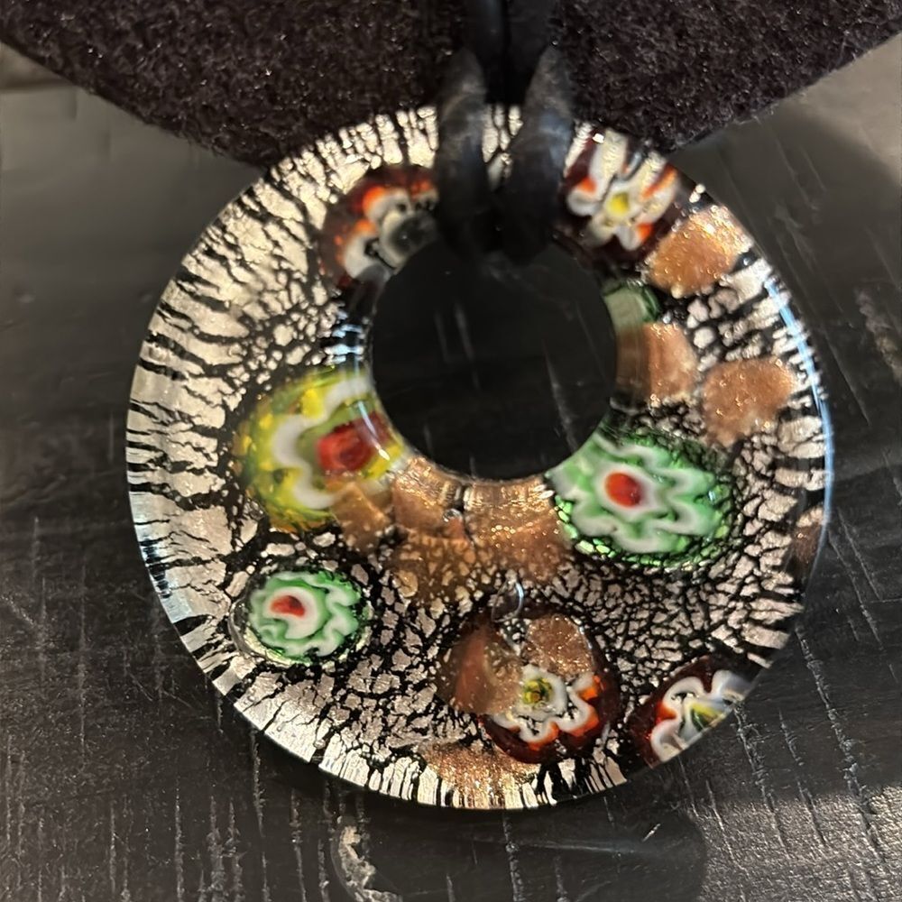 Millefiori Glass Circle Colorful Multicolor Pendant Necklace - Picture 3 of 9